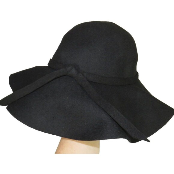 Bienvenu Women's Black Wool Wide Brim Floppy Hat NEW - Picture 3 of 12